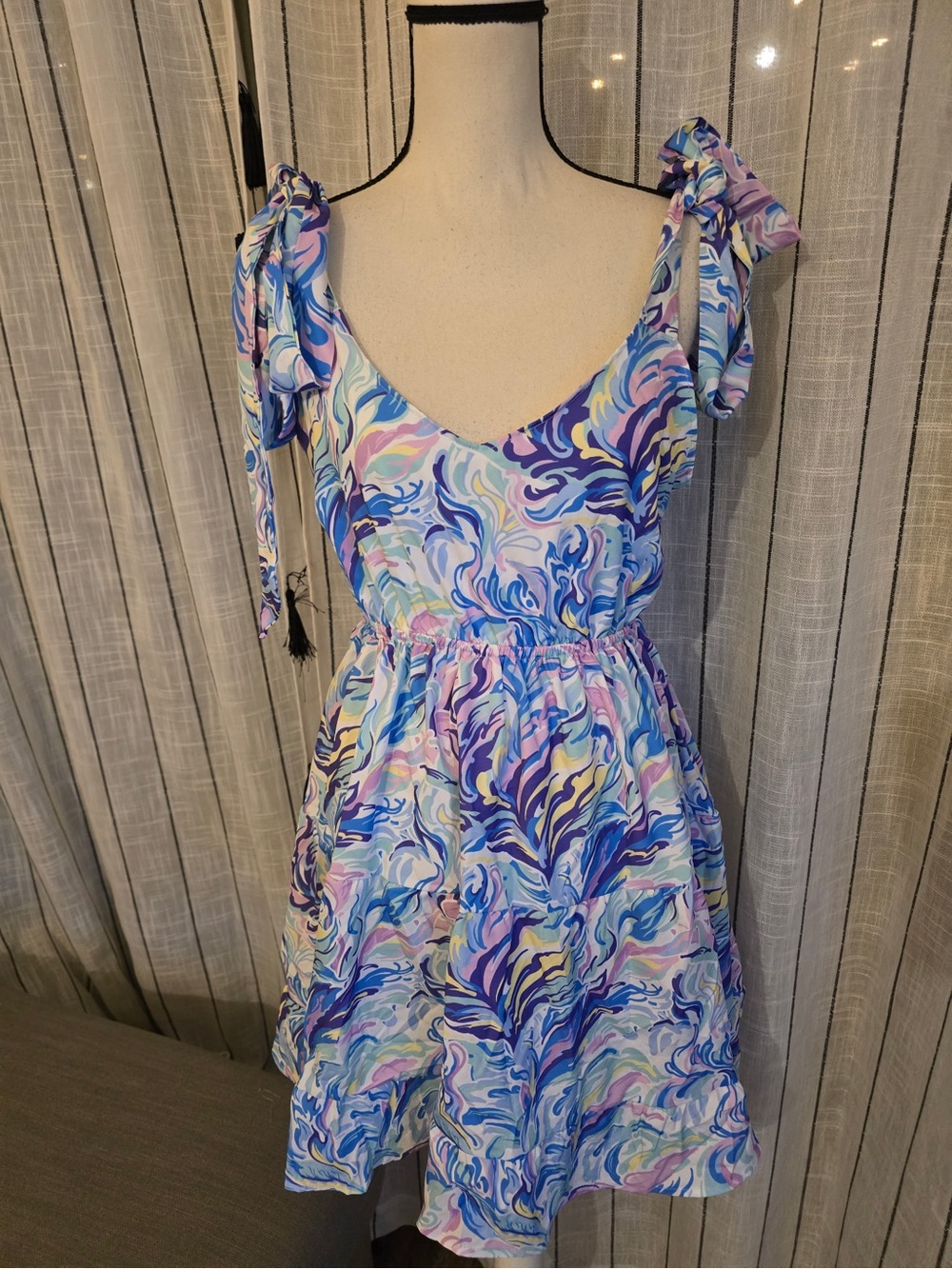Simply Southern Blue, Purple & Pink Swirl Tie-Shoulder Mini Dress
